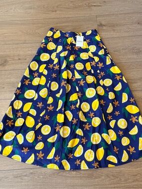 AVARA Navy Lemon Print Maxi Skirt